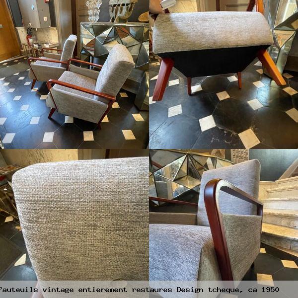 Paire de fauteuils vintage entierement restaures design tcheque ca 1950