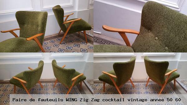 Paire de fauteuils wing zig zag cocktail vintage annee 50 60