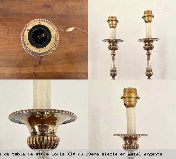 Paire lampe table style louis xiv du 19eme siecle en metal argente