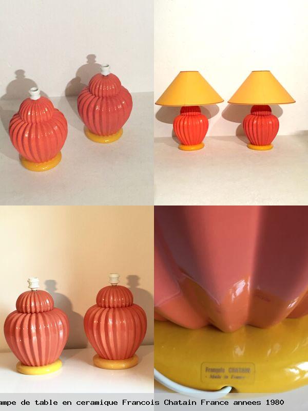 Paire pied lampe table en ceramique francois chatain france annees 1980