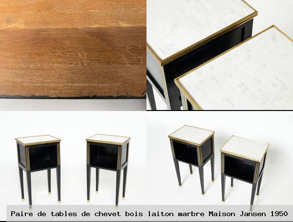 Paire tables chevet bois laiton marbre maison jansen 1950