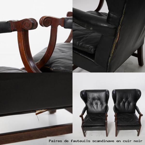 Paires de fauteuils scandinave en cuir noir