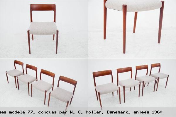 Quatre chaises modele 77 concues par n o moller danemark annees 1960
