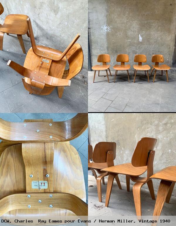 Quatre chaises plywood dcw charles ray eames pour evans herman miller vintage 1940