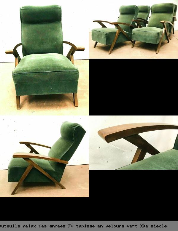 Quatre fauteuils relax des annees 70 tapisse en velours vert xxe siecle