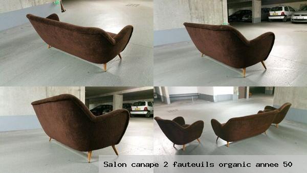 Salon canape 2 fauteuils organic annee 50