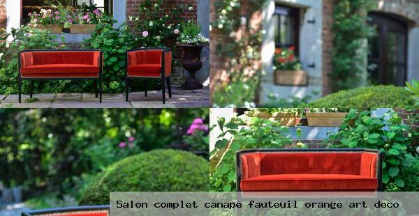 Salon complet canape fauteuil orange art deco