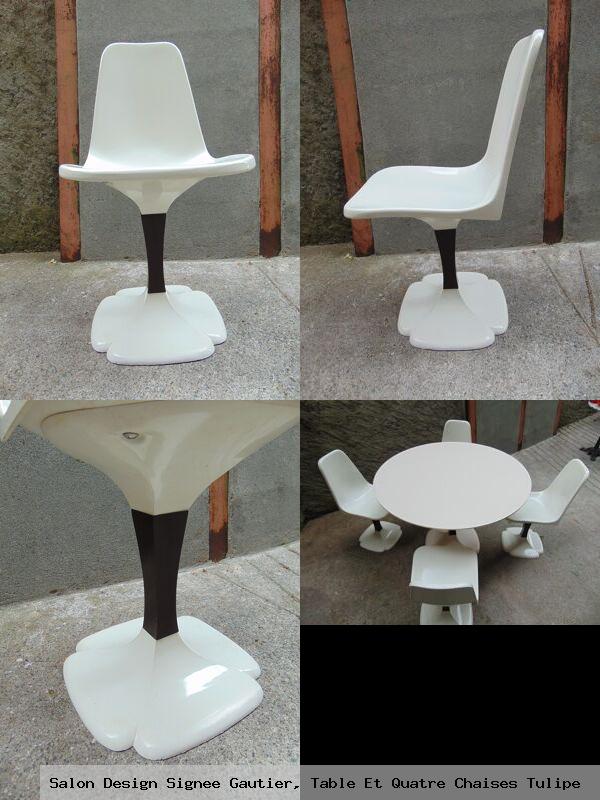 Salon design signee gautier table et quatre chaises tulipe