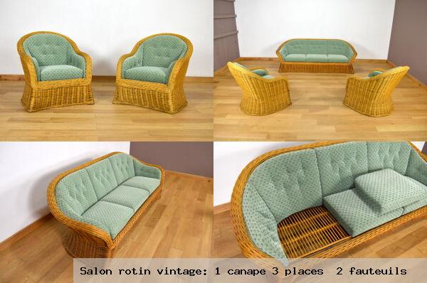 Salon rotin vintage 1 canape 3 places 2 fauteuils