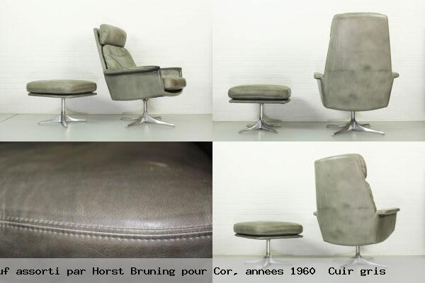 Sedia swivel highback chaise avec pouf assorti par horst bruning pour cor annees 1960 cuir gris