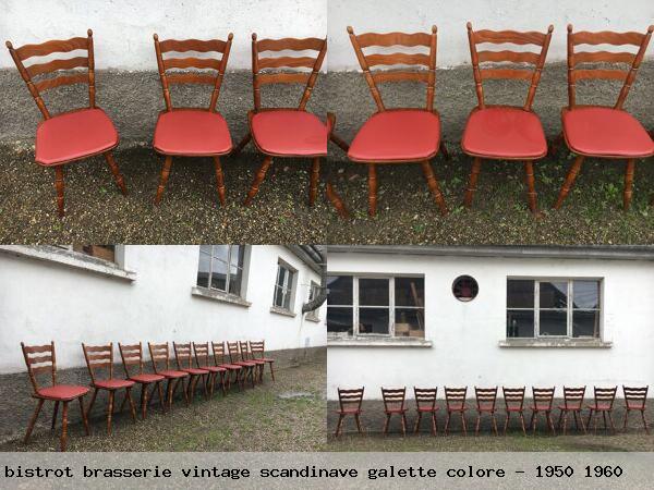 Serie de 10 chaises bistrot brasserie vintage scandinave galette colore 1950 1960