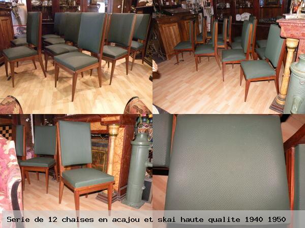 Serie de 12 chaises en acajou et skai haute qualite 1940 1950