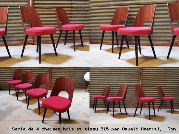 Serie de 4 chaises bois et tissu 515 par oswald haerdtl ton