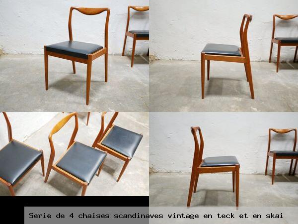 Serie de 4 chaises scandinaves vintage teck et skai