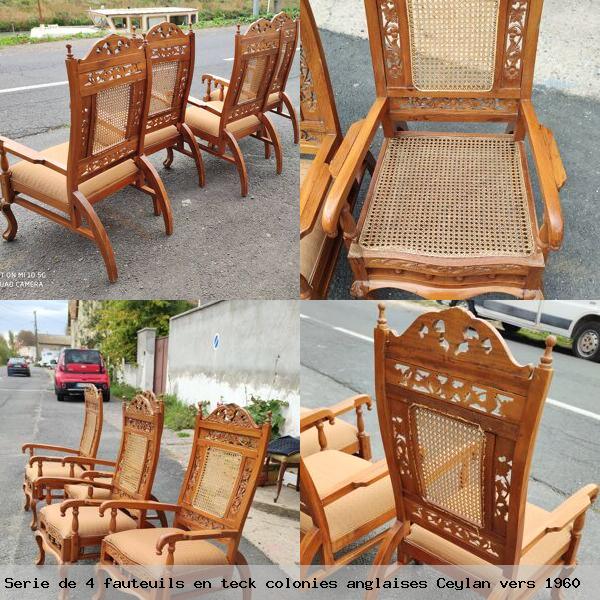 Serie de 4 fauteuils en teck colonies anglaises ceylan vers 1960