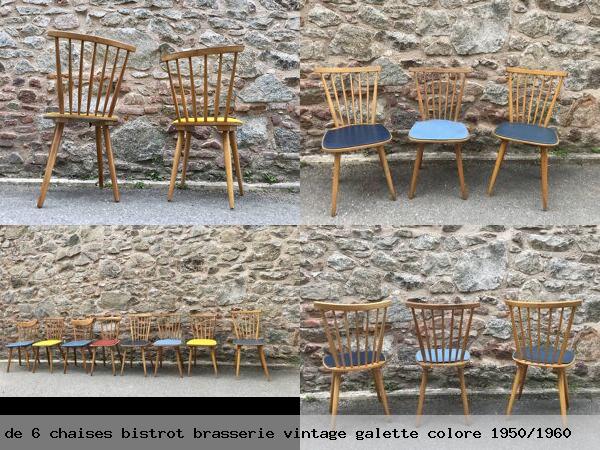 Serie de 6 chaises bistrot brasserie vintage galette colore 1950 1960