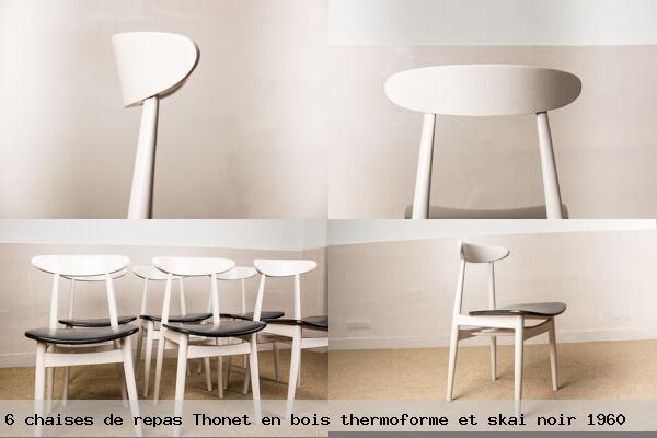 Serie 6 chaises repas thonet en bois thermoforme et skai noir 1960