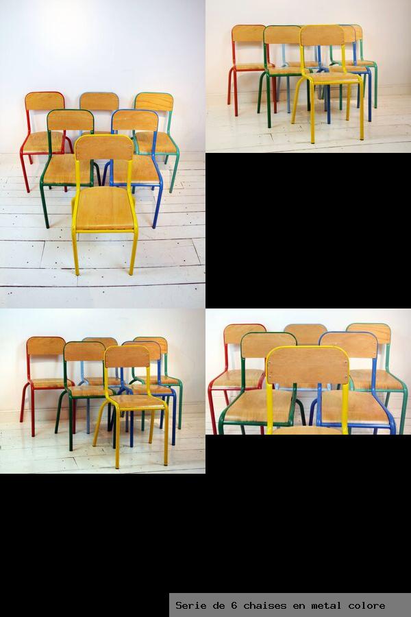 Serie de 6 chaises en metal colore