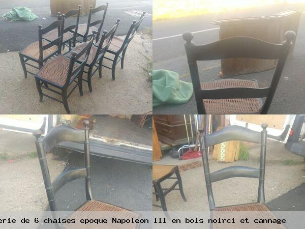 Serie de 6 chaises epoque napoleon iii en bois noirci et cannage