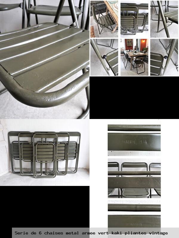 Serie de 6 chaises metal armee vert kaki pliantes vintage