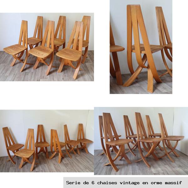 Serie de 6 chaises vintage en orme massif