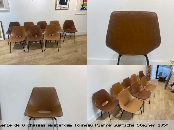 Serie de 8 chaises amsterdam tonneau pierre guariche steiner 1950