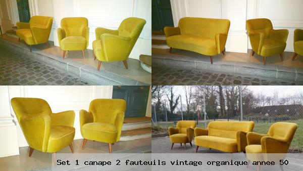 Set 1 canape 2 fauteuils vintage organique annee 50