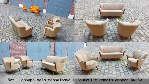 Set canape sofa scandinave fauteuils danois annees 50 60
