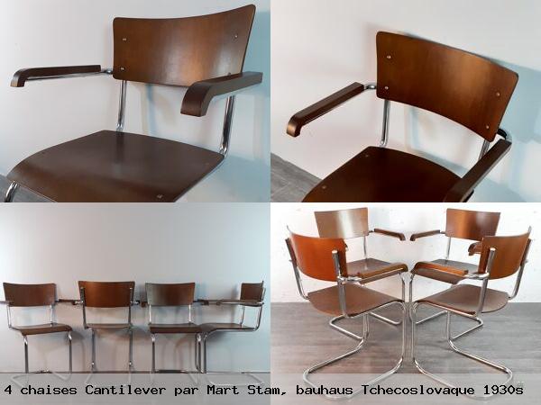 Set 4 chaises cantilever par mart stam bauhaus tchecoslovaque 1930s
