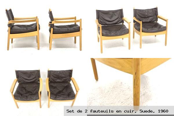Set de 2 fauteuils en cuir suede 1960
