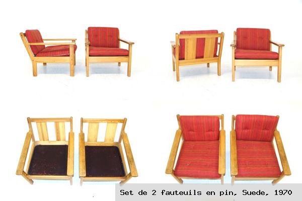 Set de 2 fauteuils en pin suede 1970