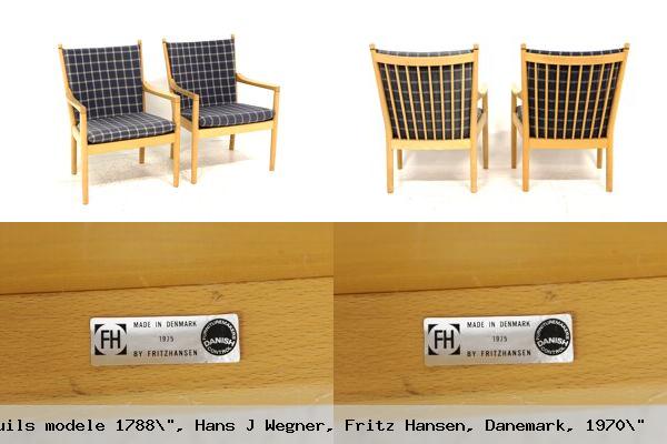 Set de 2 fauteuils modele 1788 hans j wegner fritz hansen danemark 1970 