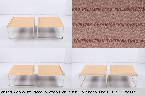 Set de 2 tables dappoint avec plateau en cuir poltrona frau 1970 italie
