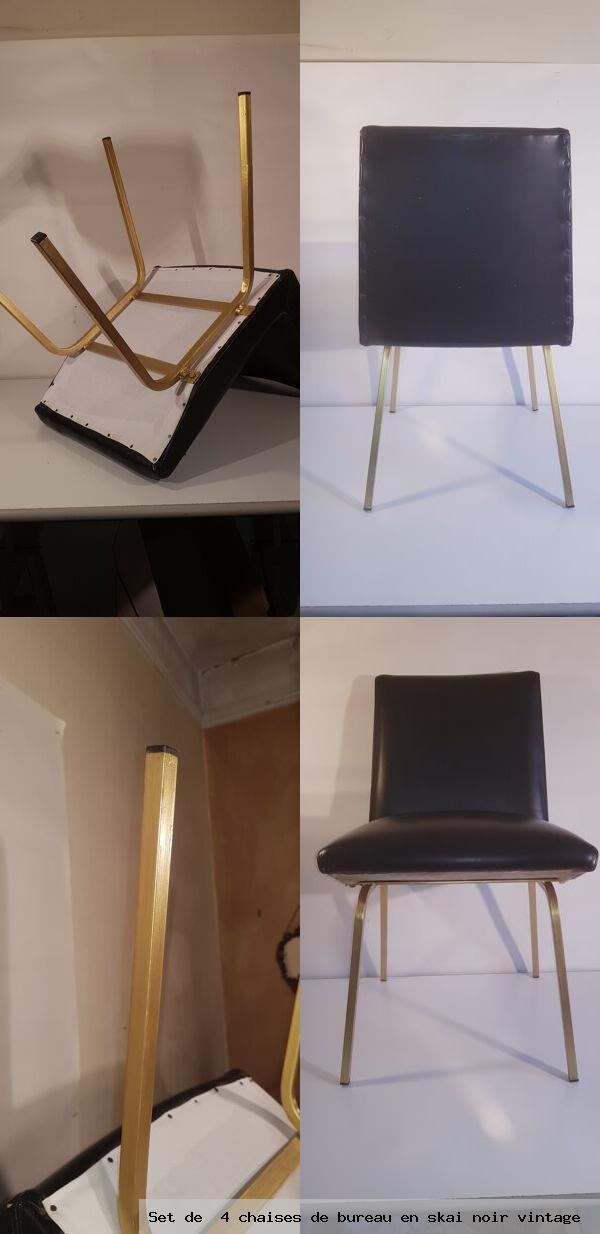 Set 4 chaises bureau en skai noir vintage
