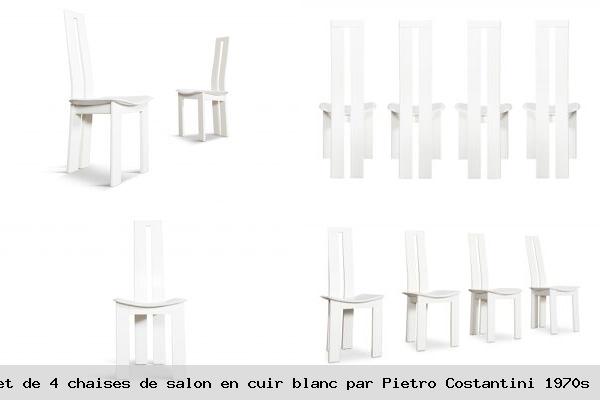 Set 4 chaises salon en cuir blanc par pietro costantini 1970s