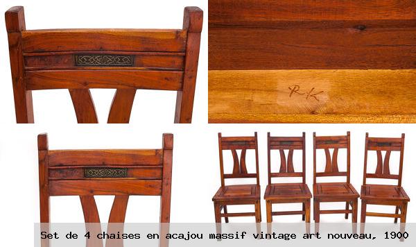 Set de 4 chaises en acajou massif vintage art nouveau 1900