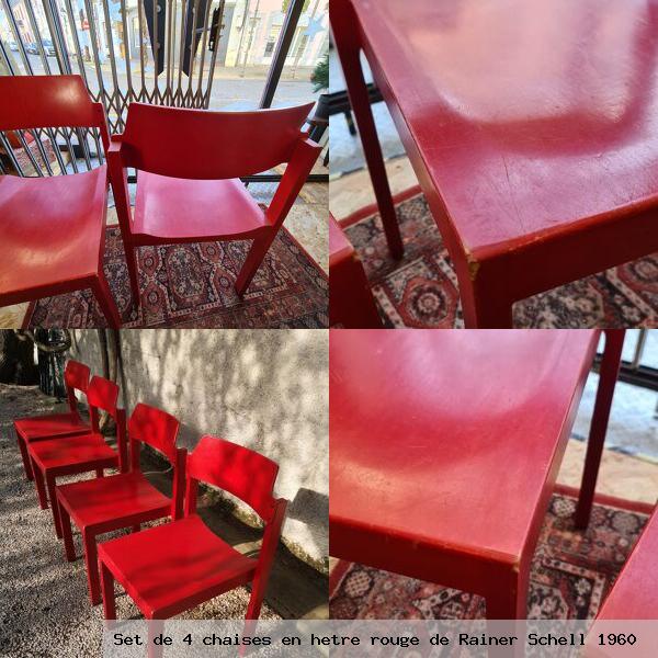 Set 4 chaises en hetre rouge rainer schell 1960