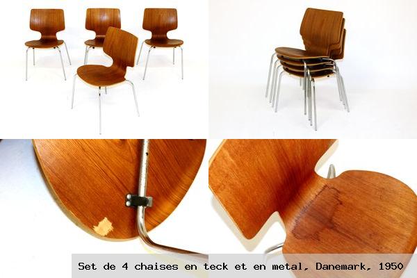Set de 4 chaises teck et metal danemark 1950