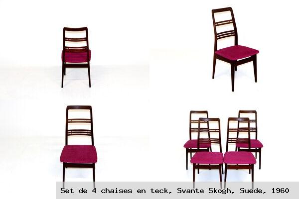 Set de 4 chaises en teck svante skogh suede 1960