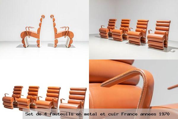 Set de 4 fauteuils en metal et cuir france annees 1970