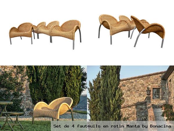 Set de 4 fauteuils en rotin manta by bonacina