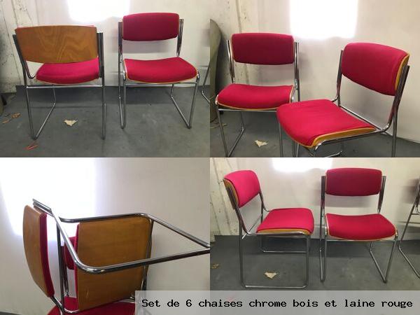 Set de 6 chaises chrome bois et laine rouge