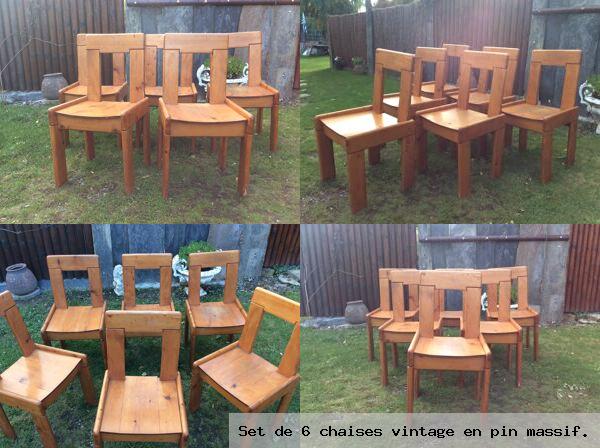 Set de 6 chaises vintage en pin massif 