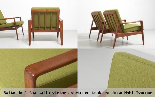 Suite de 2 fauteuils vintage verts en teck par arne wahl iversen