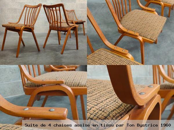 Suite de 4 chaises assise en tissu par ton bystrice 1960