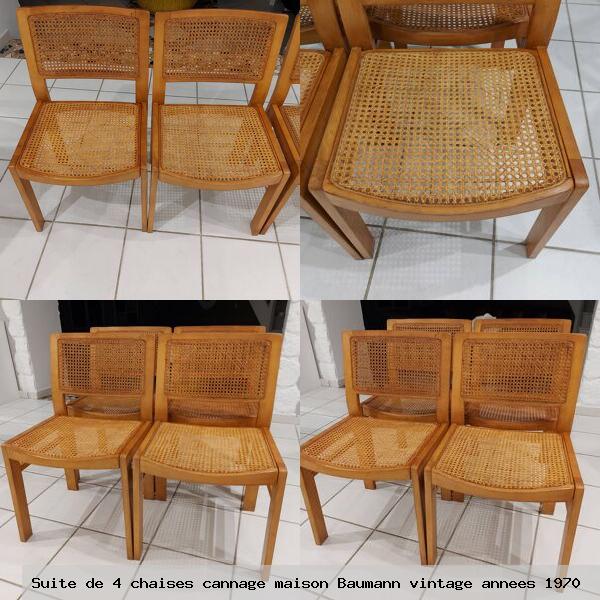 Suite de 4 chaises cannage maison baumann vintage annees 1970