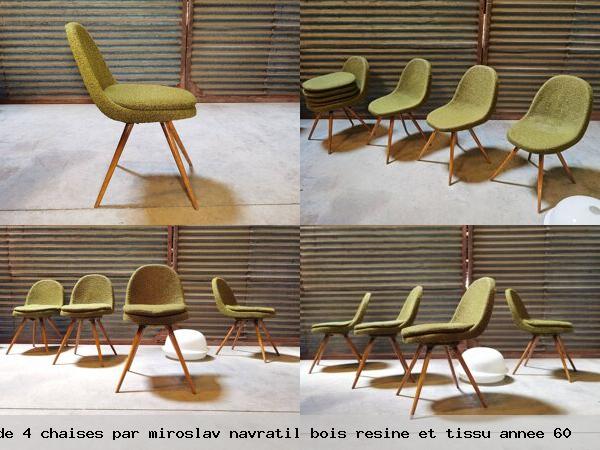 Suite de 4 chaises par miroslav navratil bois resine et tissu annee 60