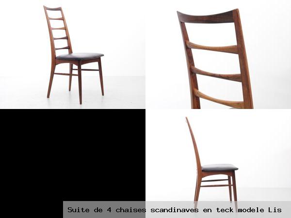 Suite de 4 chaises scandinaves en teck modele lis