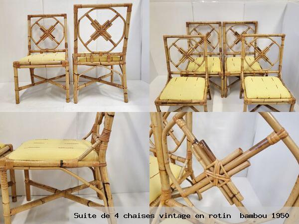 Suite de 4 chaises vintage en rotin bambou 1950