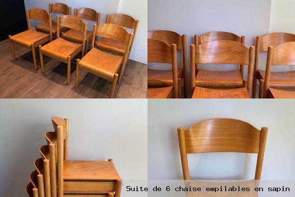 Suite de 6 chaise empilables en sapin